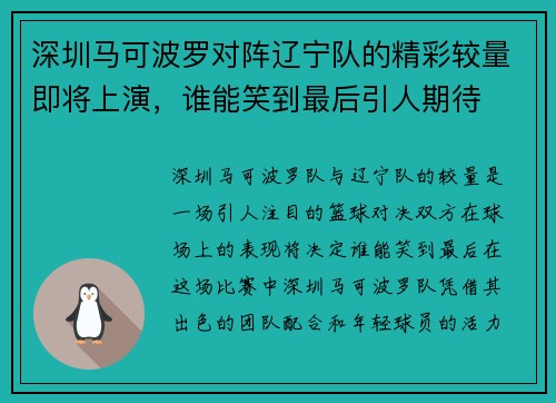 深圳马可波罗对阵辽宁队的精彩较量即将上演，谁能笑到最后引人期待